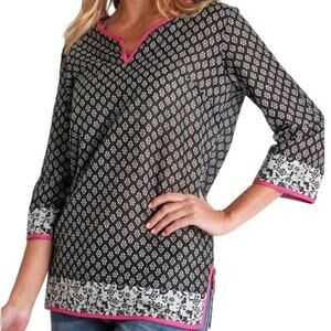 NWT Kut from the Kloth Floral Black White 3/4 Sleeve Shirt XS